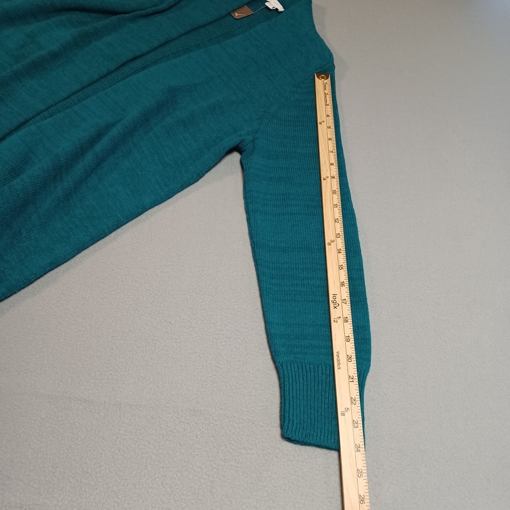 J. Jill Cardigan Womens M Oceanside Teal Open Front Woven Accent Back Sweater - Picture 7 of 15